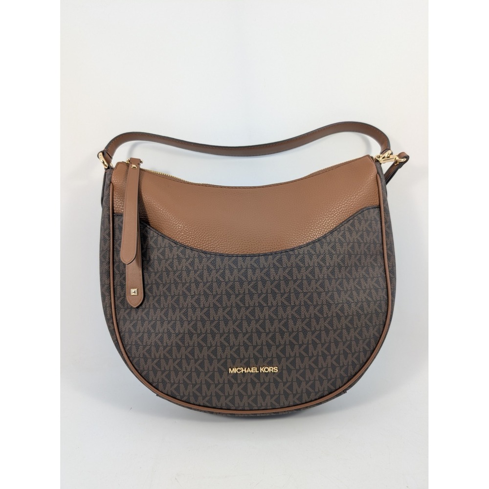 Michael Kors Hobo Bag Signature Logo Brown Crescent Shoulder Bag - FLAW